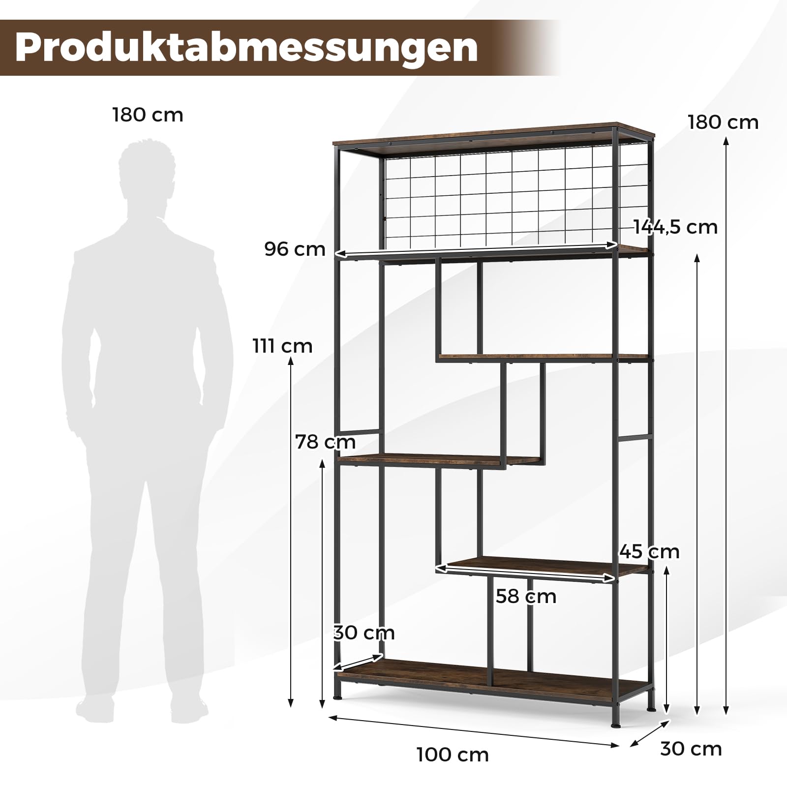 COSTWAY Regał na kwiaty i książki 6 poziomów metalowy z pergolą 100x30x180 cm brązowy