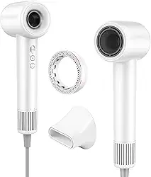 Secador de Cabelo Alta Velocidade de 1500W, Secador de Cabelo de 3 Velocidades de 3 Temperaturas com motor sem escovas de 110.000 RPM com Bico e Anel de essências, 127V (Branco)