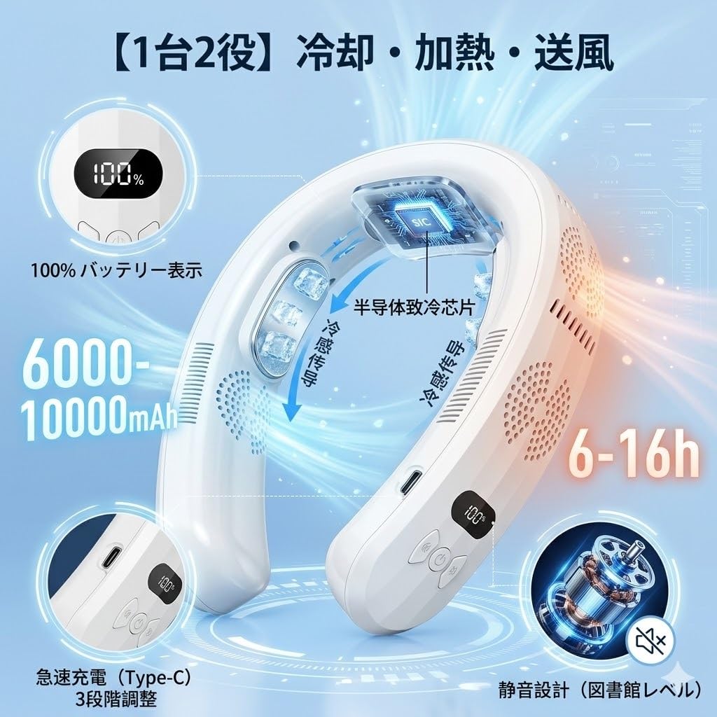 Amazon | ネッククーラー 冷却プレート 首掛け扇風機【冷暖2in1 & AI