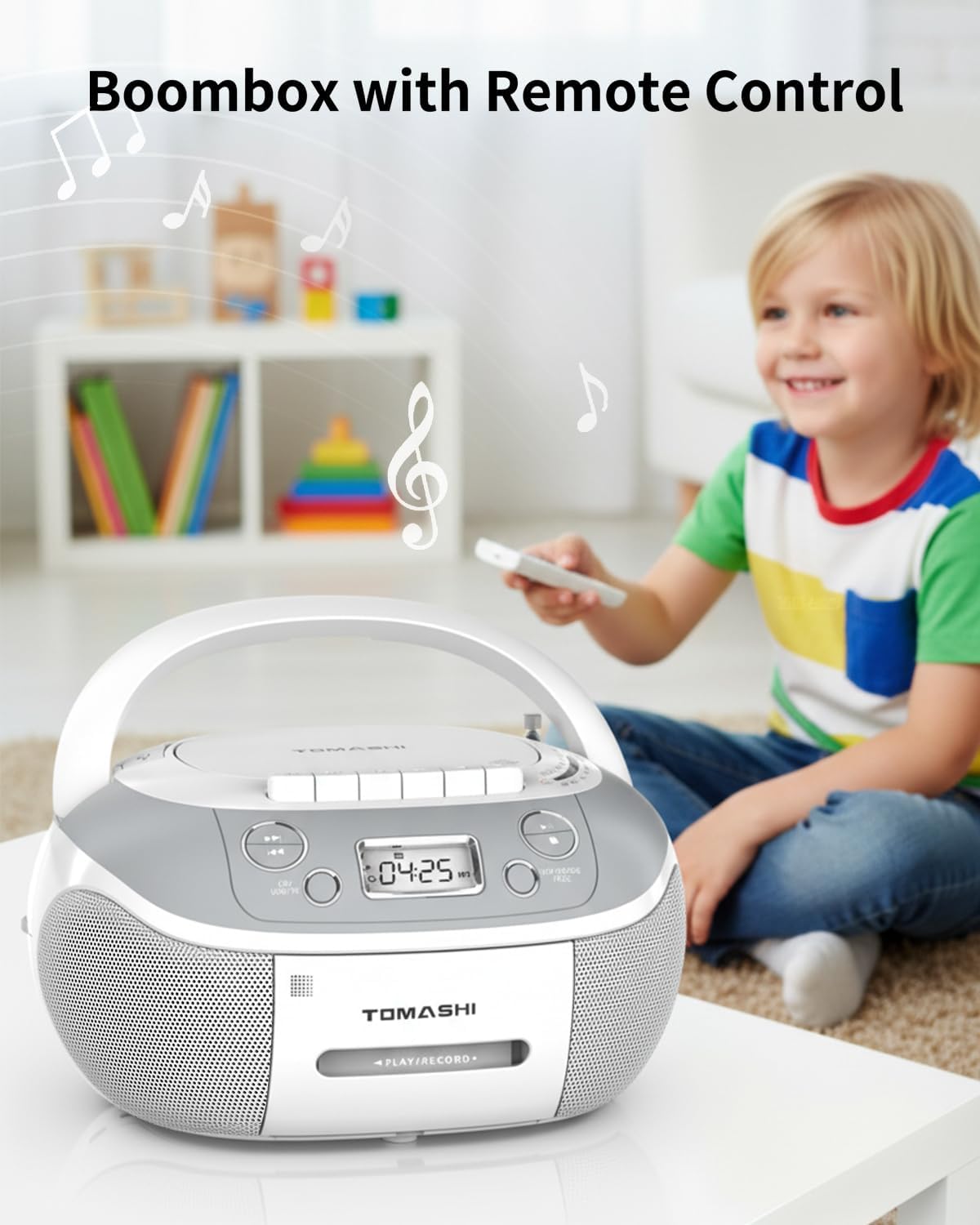 Portable CD Player Boombox with Cassette Player - AM FM Radio,Tape/CD Recording, USB/SD Inputs,Retro Stereo Sound,Dual AC/DC Power,Remote & Backlit LCD - for Home, Camping,Gifts (CD-860A)