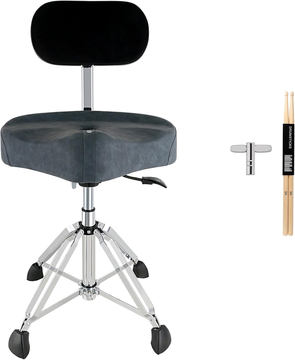 ROWELL Drum Throne with Backrest Hydraulic Drum Stool Height Adjustable Airlift Drum Thrones 4 Leg Heavy Duty Drum Seat 4.3 in Thick Padded Drum Chair Drum Stools for Drummers,Guitar Players (Blue)