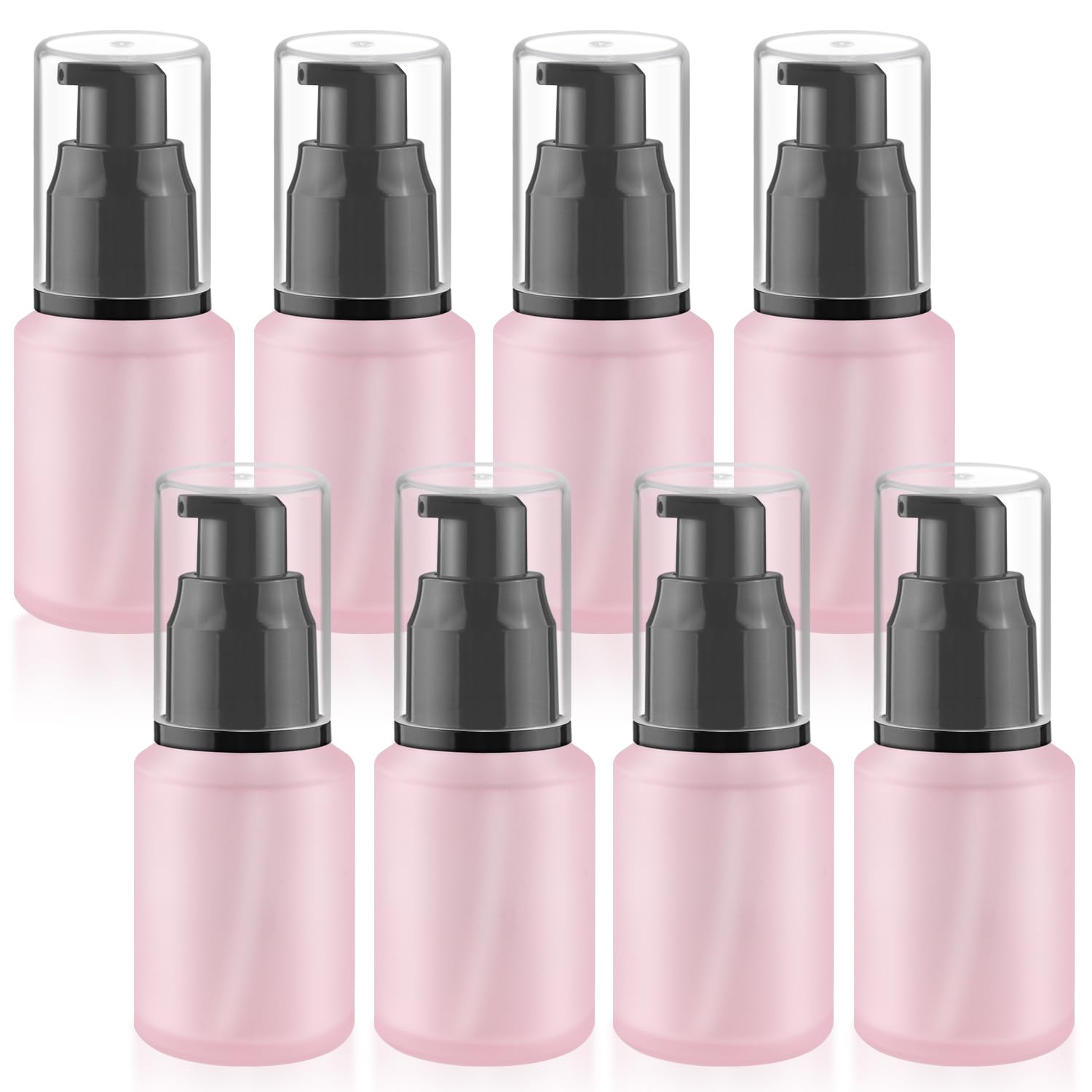 Mirrline 8 Pcs 30ml/1oz Frosted Glass Bottles Empty Pump Dispenser Jar Travel Lotion Vials with Plastic Pump Head for Toiletry Liquid Foundation Cream