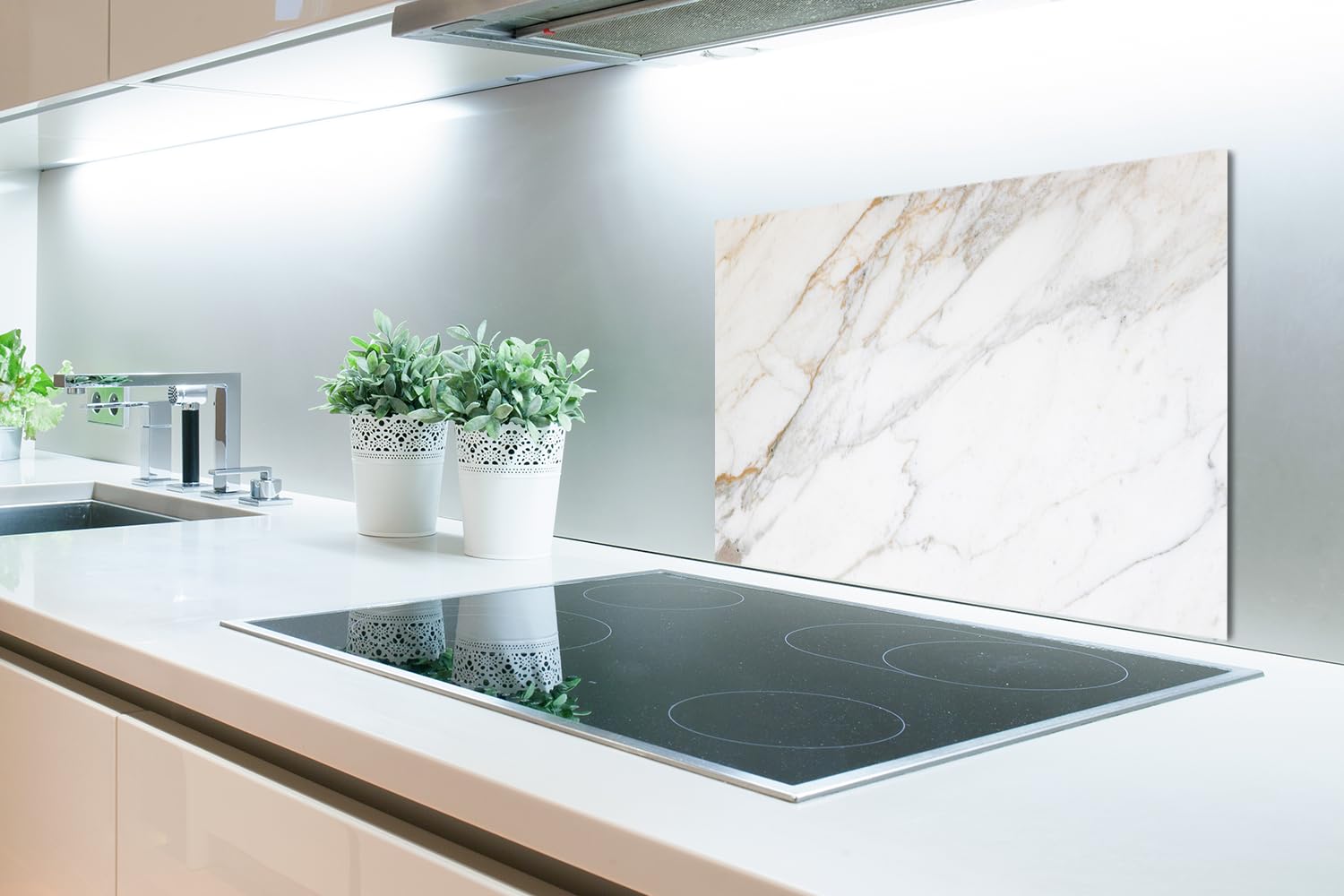 KitchenYeah© Antisalpicaduras Cocina 70x50 cm Protector Salpicaduras Pared Chapa Aluminio Kitchen Panel Vitrocerámica Accesorios Salpicadero Decoración Mármol - Piedra - Oro - Aspecto