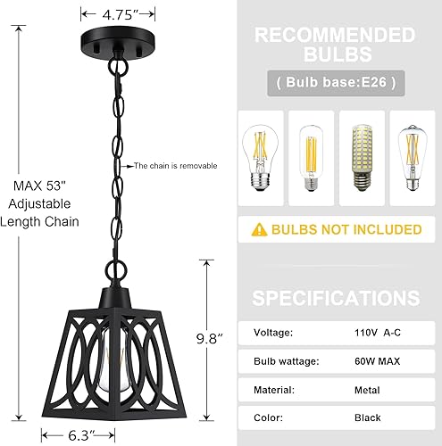 Miniatura 5 de Dolaimy House Paquete de 3 lámparas rústicas de 6.5 pulgadas de metal en U para isla de cocina, lámpara colgante con acabado negro para mesa,