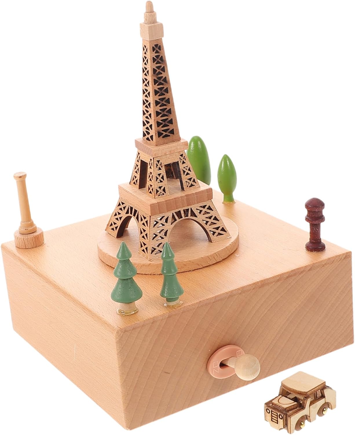 Eiffel Tower Music Box Creative Wooden Musical Carousel Rotating Music Box Present for Princess Valentine's Day