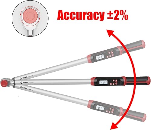 Miniatura 6 de Llave dinamométrica digital de 12 pulgada (12.5-250.8 ft-lb17-340 Nm), llave dinamométrica electrónica con zumbador e indicador LED, precisa de  2%,