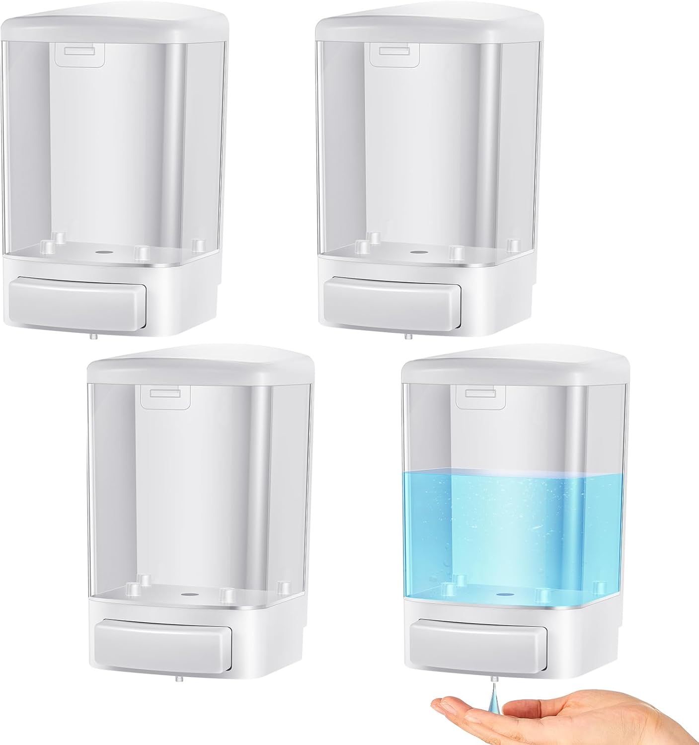 Hushee 4 Pcs Plastic Wall Mounted Soap Dispenser Commercial Manual Soap Containers Wall Dispenser for Kitchen Shower Hotel Liquid Shampoo Gel Chamber(33.8 oz 1000 ml,White) White 33.8 oz 1000 ml