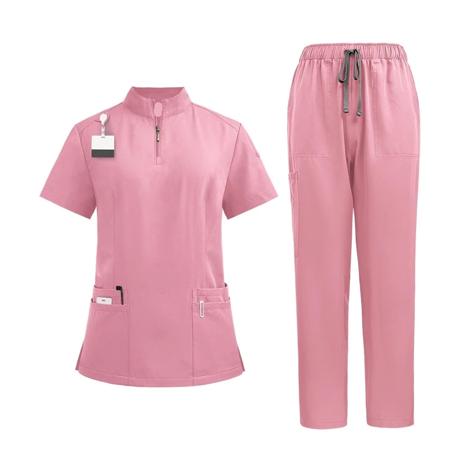 Divisa Infermiere Donna Uniformi Donne Camici Set Ospedale Medici Infermieri Accessori Clinica Odontoiatrica Salone di Bellezza Spa Abbigliamento da Lavoro Tessuto(Pink,XL)