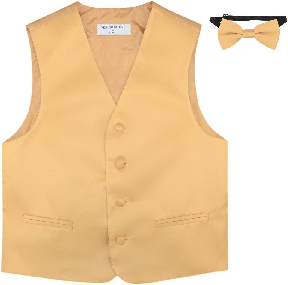 BOY'S Dress Vest & BOW Tie Solid GOLD Color BowTie Set