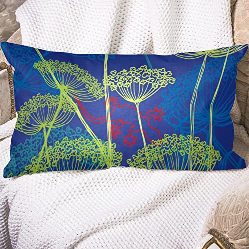 Tbouobt Velvet Rectangle Decorative Lumbar Throw Pillow Covers For Couch Bed, Art Wild Flowers Lizard #TOP1
