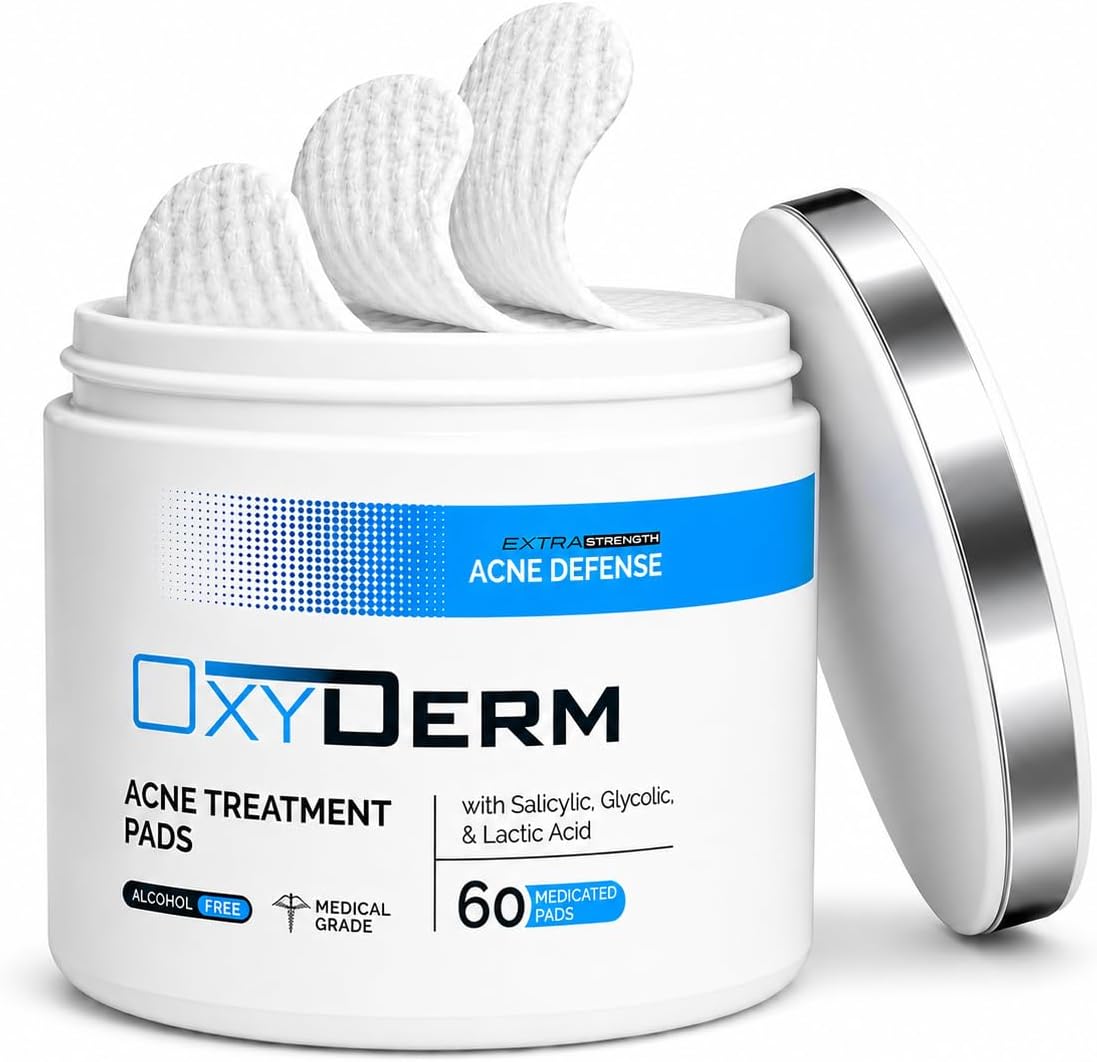 Acne Treatment Pads- Fights Pimple, Whitehead, blackhead, & Cystic Breakouts. Clear Clogged Pores, Oily Skin, Blemish, Dark Spots & Improve Skin Texture. 60 count