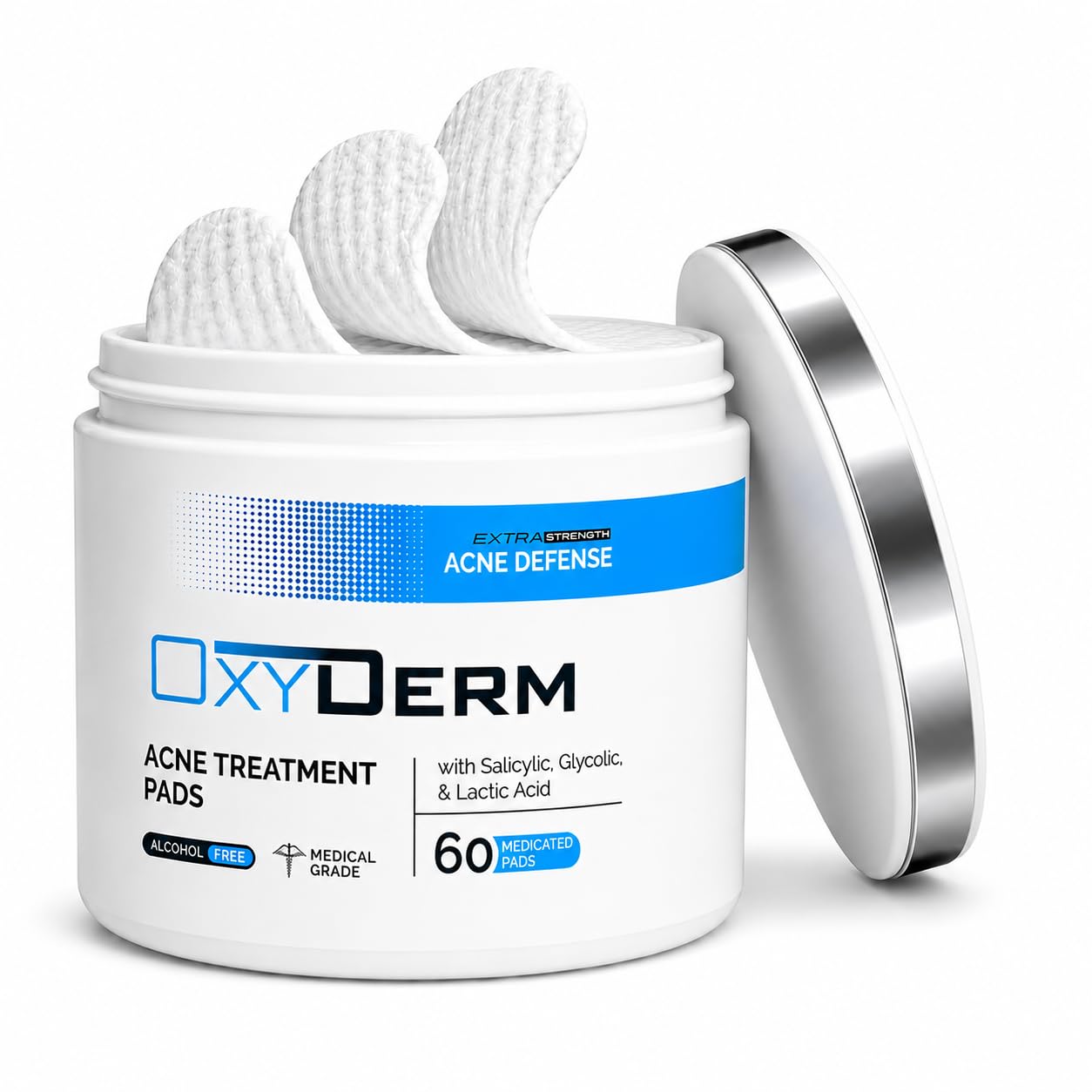 Oxyderm Acne Treatment Pads with Glycolic, Lactic & Salicylic Acids, 60 Count