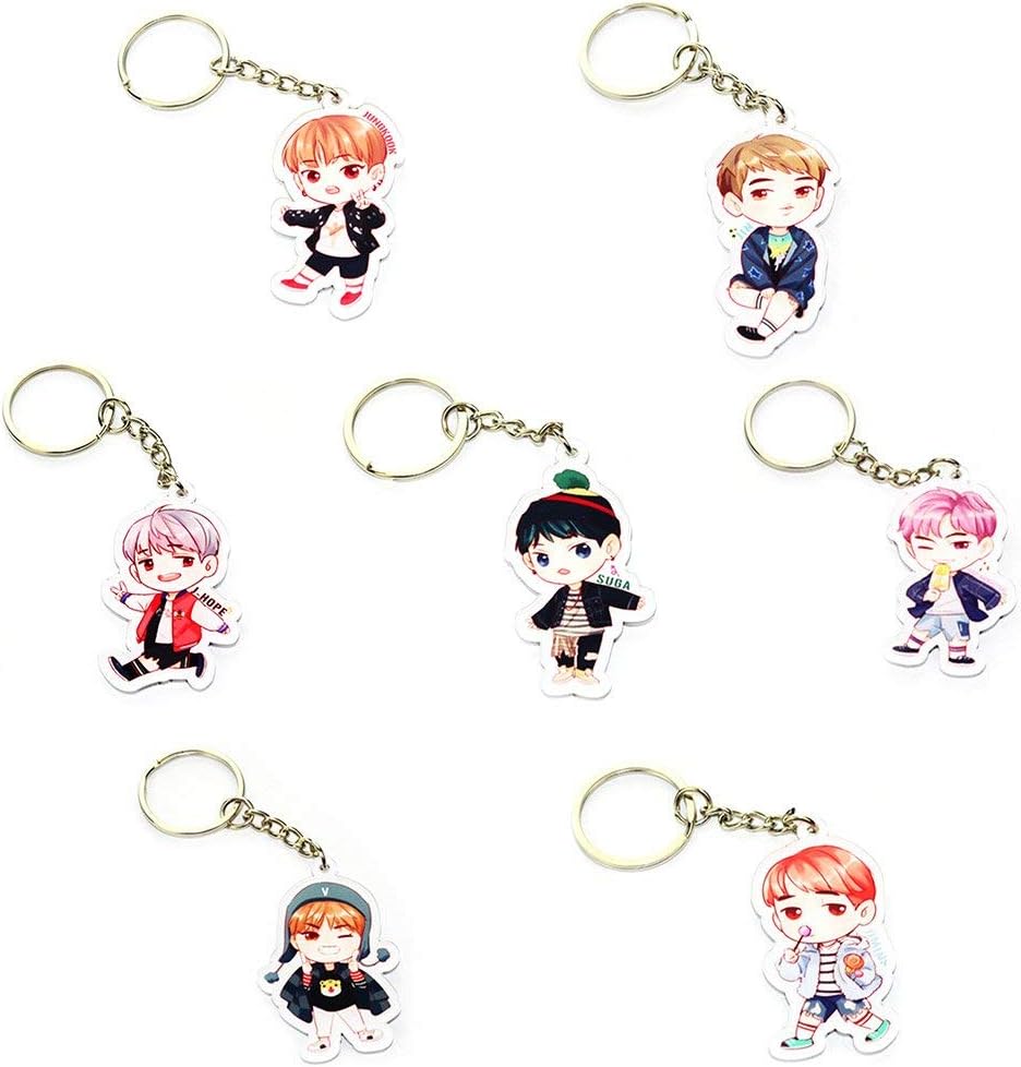 Aeridok Cute Cartoon Kpop Bangtan Boys Bangtan Boys Keychain Key Ring Hot Gift for A.R.M.Y, 7Pcs/Set (H01)