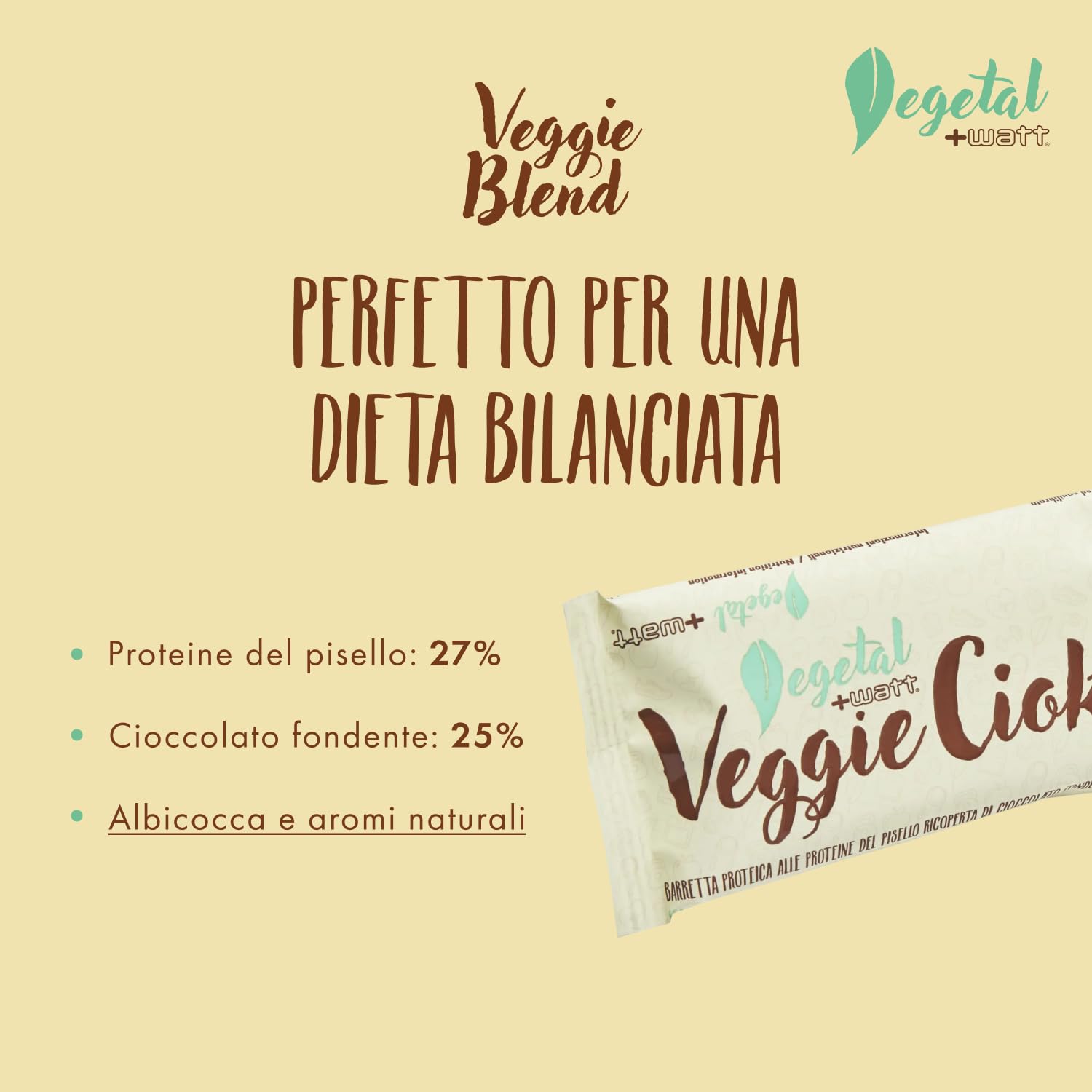 Veggie Ciok 40 g - Barretta proteica 100% vegetale - Vegan - Proteine di pisello dicoperte di cioccolato fontende - Gusto Cacao - Box 24 Barrette