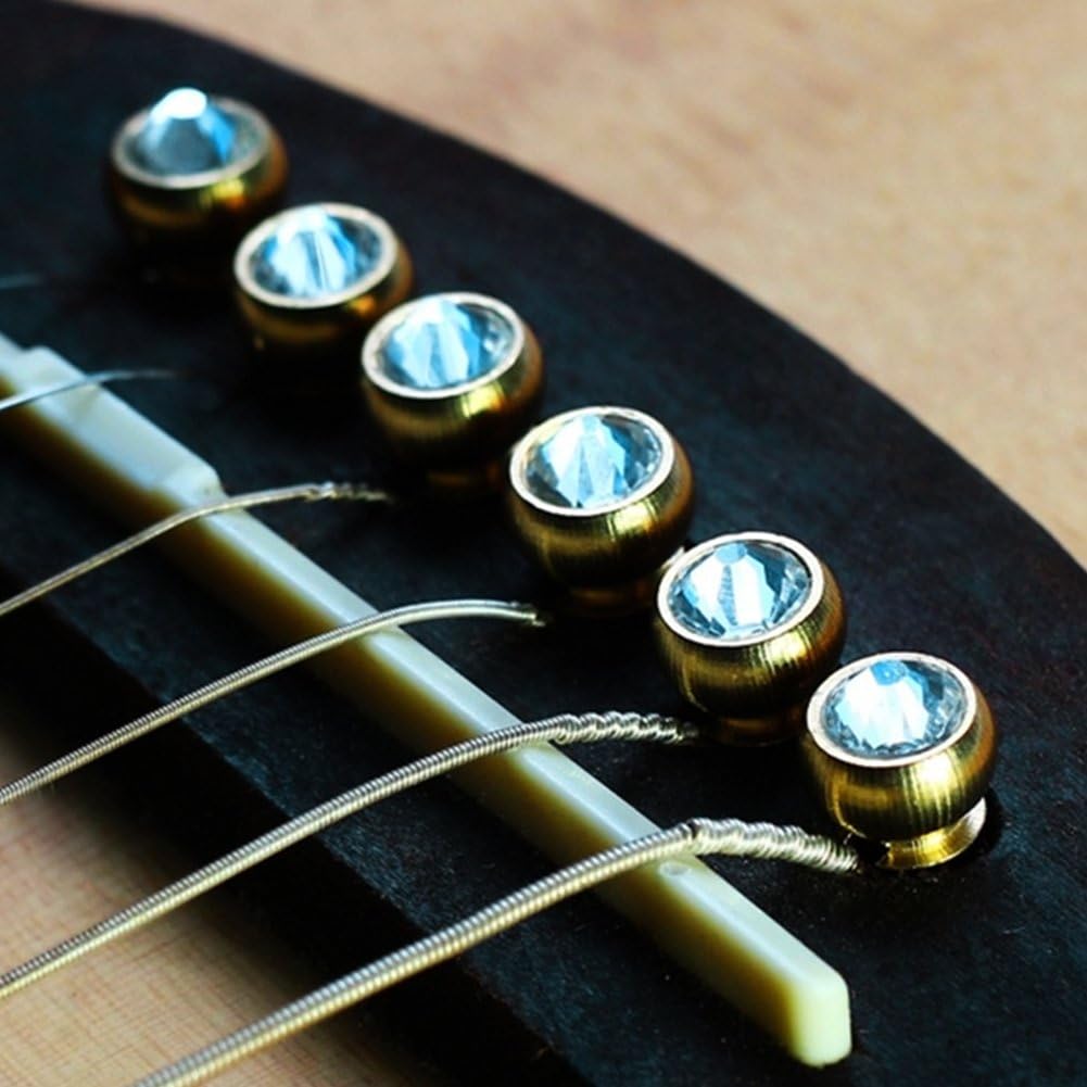 Alomejor Bridge Pin, Copper for Enhanced Tone and Stability, Guitar Accessories 6pcs Set with Colorful Crystal Glass Dots for Musicians Performers and Recording Studios