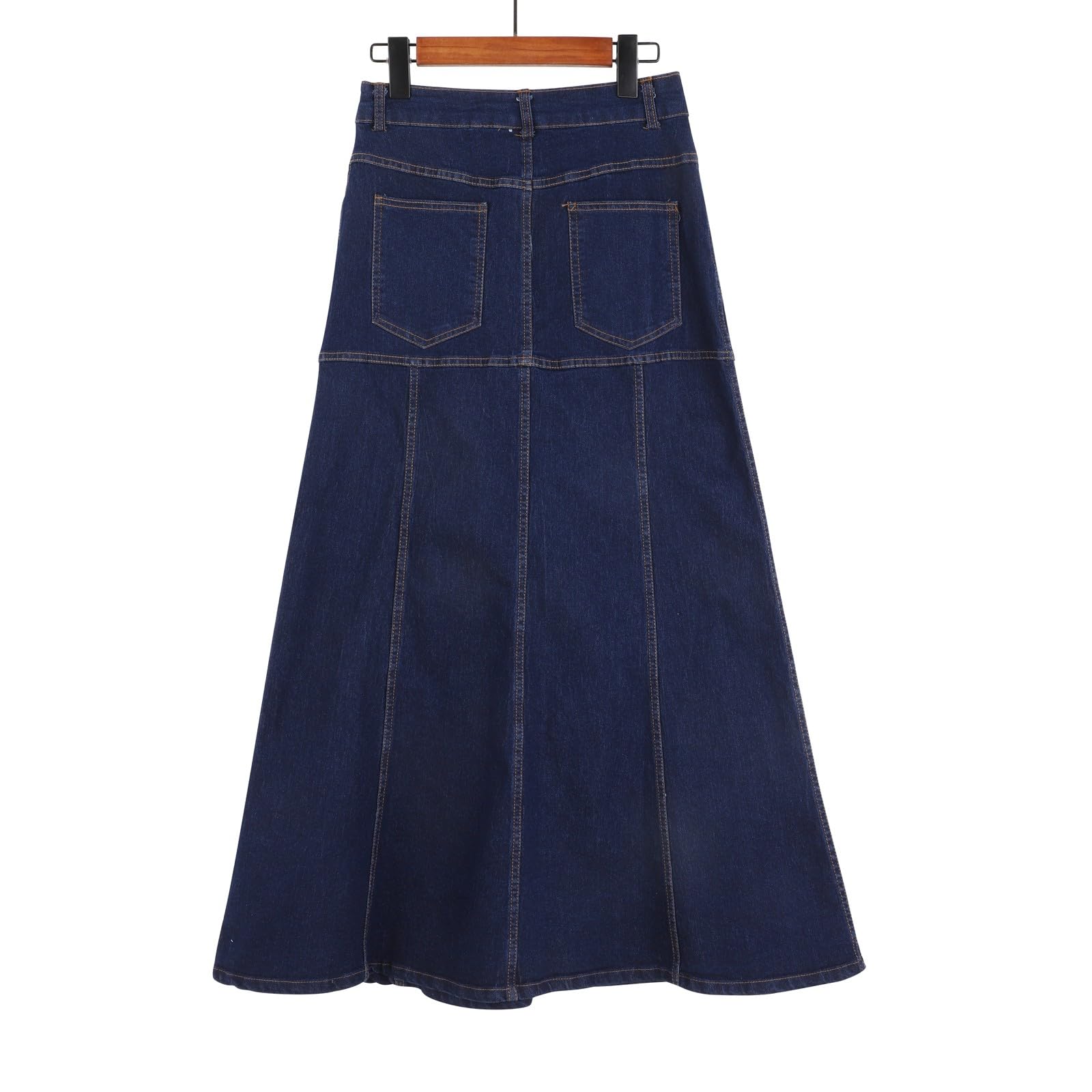 Falda vaquera para mujer hasta la rodilla, falda midi para mujer: elegante falda larga de cintura alta, falda acampanada con bolsillos y tira de botones, falda holgada de verano, falda plisada