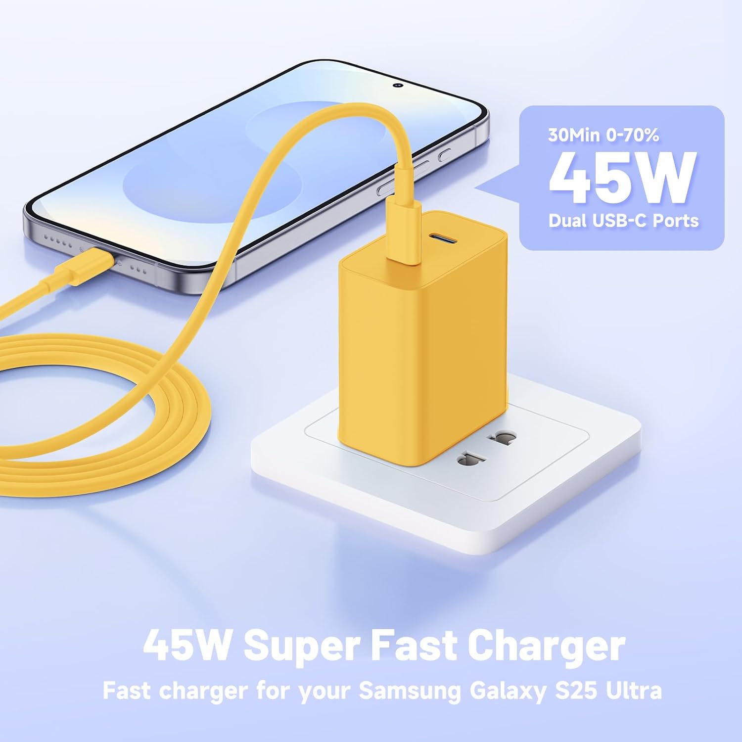 Susnwere 2port 45W C Wall Charger Compatible with Samsung S25/S24 Ultra,2-Pack Super Fast Wall Charger with 6.6ft USB C Cables, PD 3.0 & PPS for Galaxy S25 Ultra/S24 /S23 Android Phones