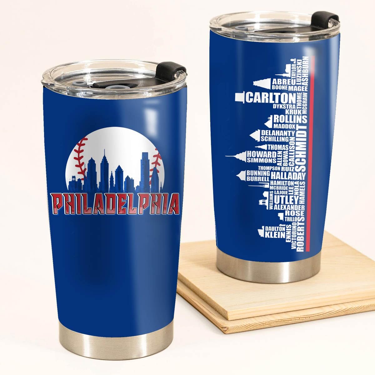 Schian Philadelphia City Skyline Legends Baseball Tumbler - Coffee Mug Insulated Tumbler With Lid - Mother's Day, Father's Day, Birthday, Christmas Gifts For Fans - 20 Oz| Stainless Steel