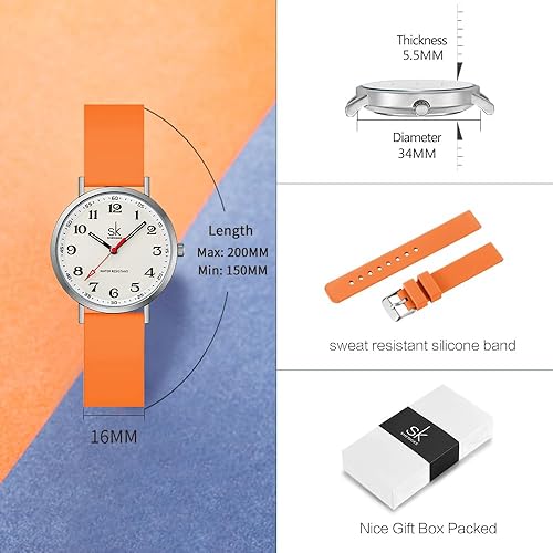 Miniatura 6 de SHENGKE SK Reloj deportivo de moda ultrafino a prueba de sudor para mujer, reloj con esfera fácil de leer y banda de silicona colorida