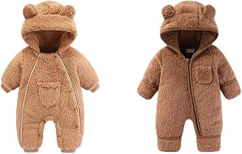 AiWMGL 0-3Months Newborn Baby Bear Outfit Suit Girls Boys Fleece Jumpsuit Newborn Baby Bear Outfit Suit Fold-Over Mittens Footies