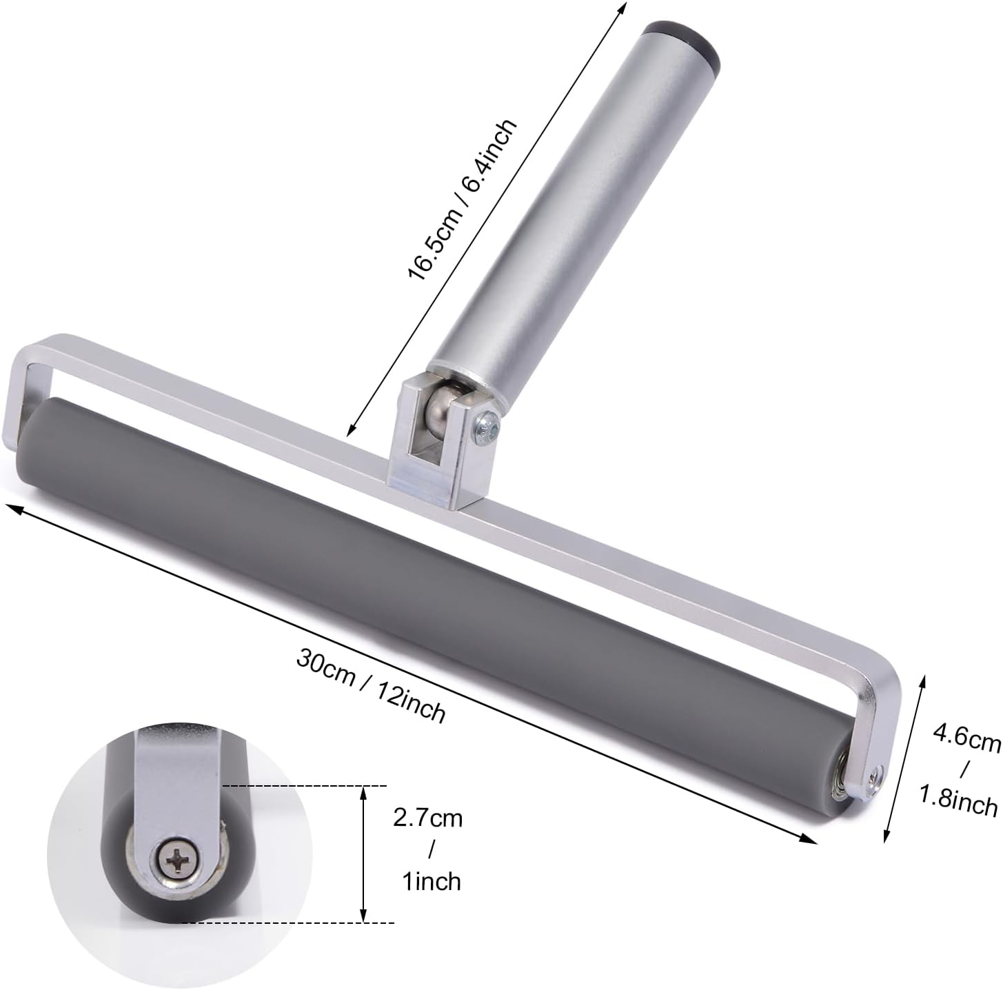 Gomake 12 Inch Rubber Pasting Roller Squeegee Rolling Wheel Power Cleaner Rubber Rollers for Crafting, Glue Roller Paint Brush for Printmaking Stamping Gluing, Anti Skid Tape Construction