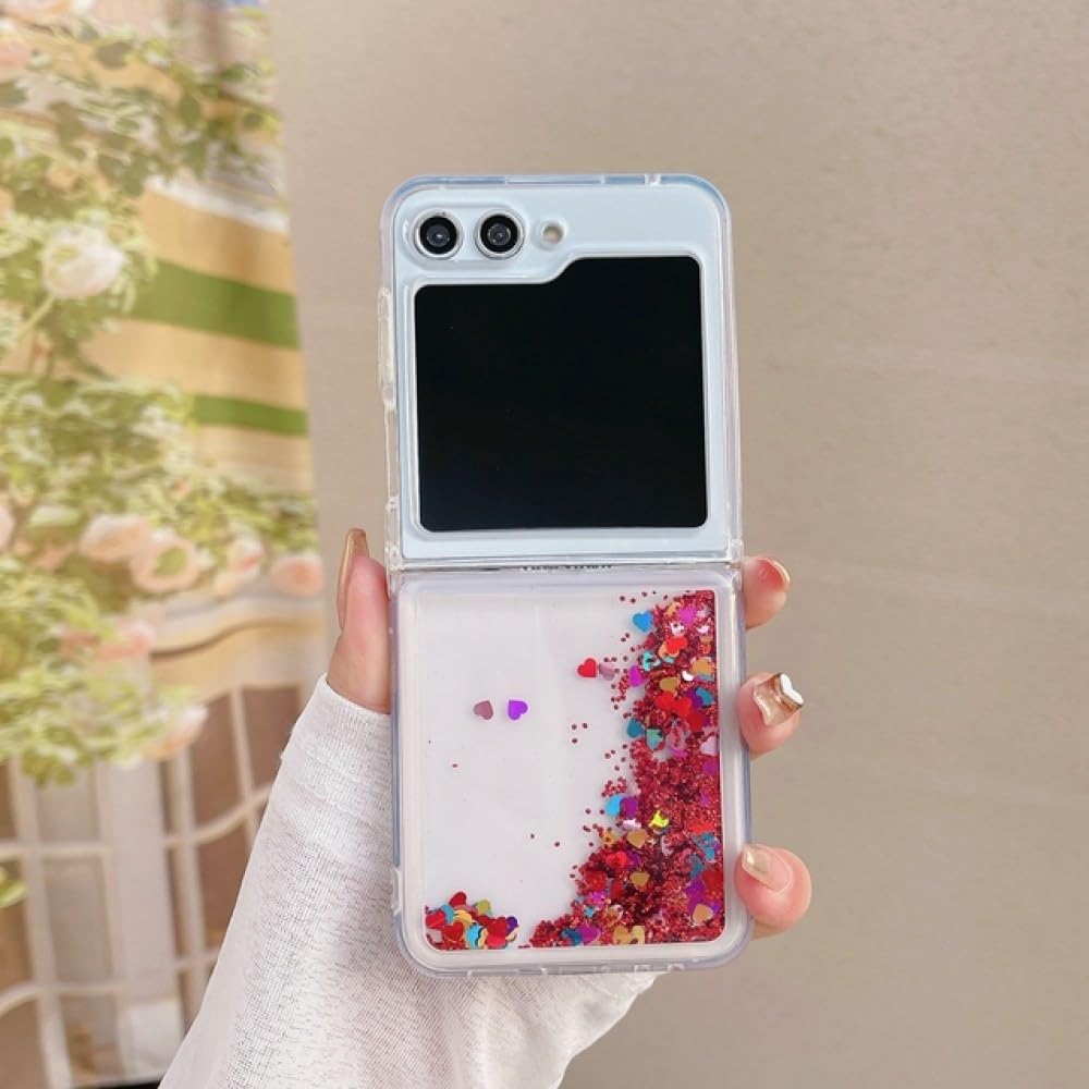 Funda de Lujo para teléfono con Arena movediza para Samsung Z Flip5 ZFlip 4 3 2 1 Z Flip 5 5g Z Flip5 Flip 4 3 Funda de Silicona con Purpurina Colorida, Rojo Colorido, para Z Flip2 Flip1