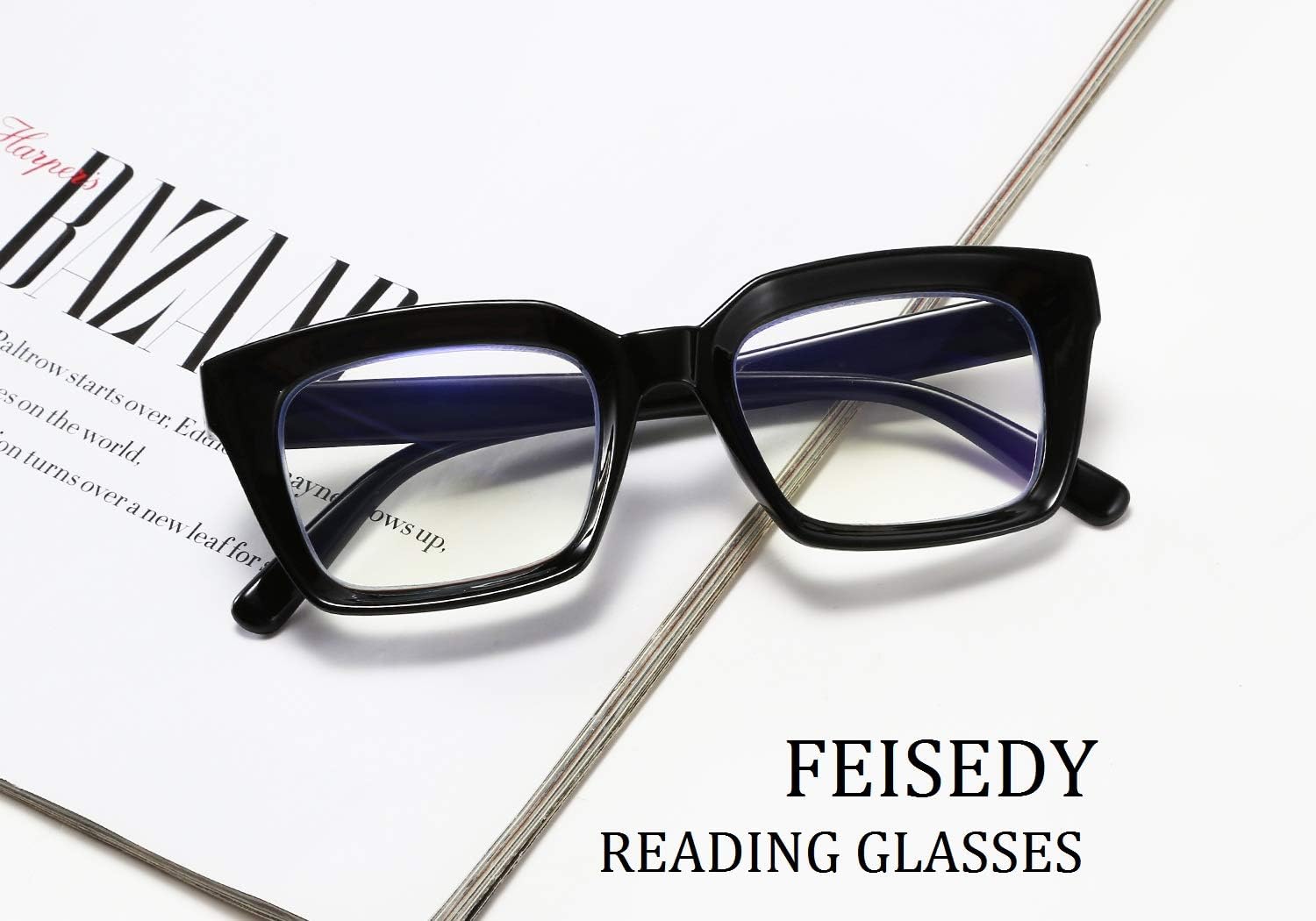 FEISEDY Retro Square Blue Light Blocking Reading Glasses Anti Glare Digital Eyestrain Reader B2479 - Image 2