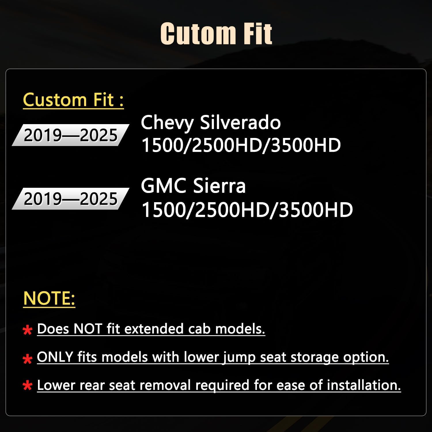 GIANT PANDA Neoprene Full Seat Covers Customized Fit Chevy Silverado & GMC Sierra 1500 2500HD 3500HD Crew Double Cab(2019-2025) W/Rear Cup Holder, Waterproof & UV Resistant, Foam Padded（Black）