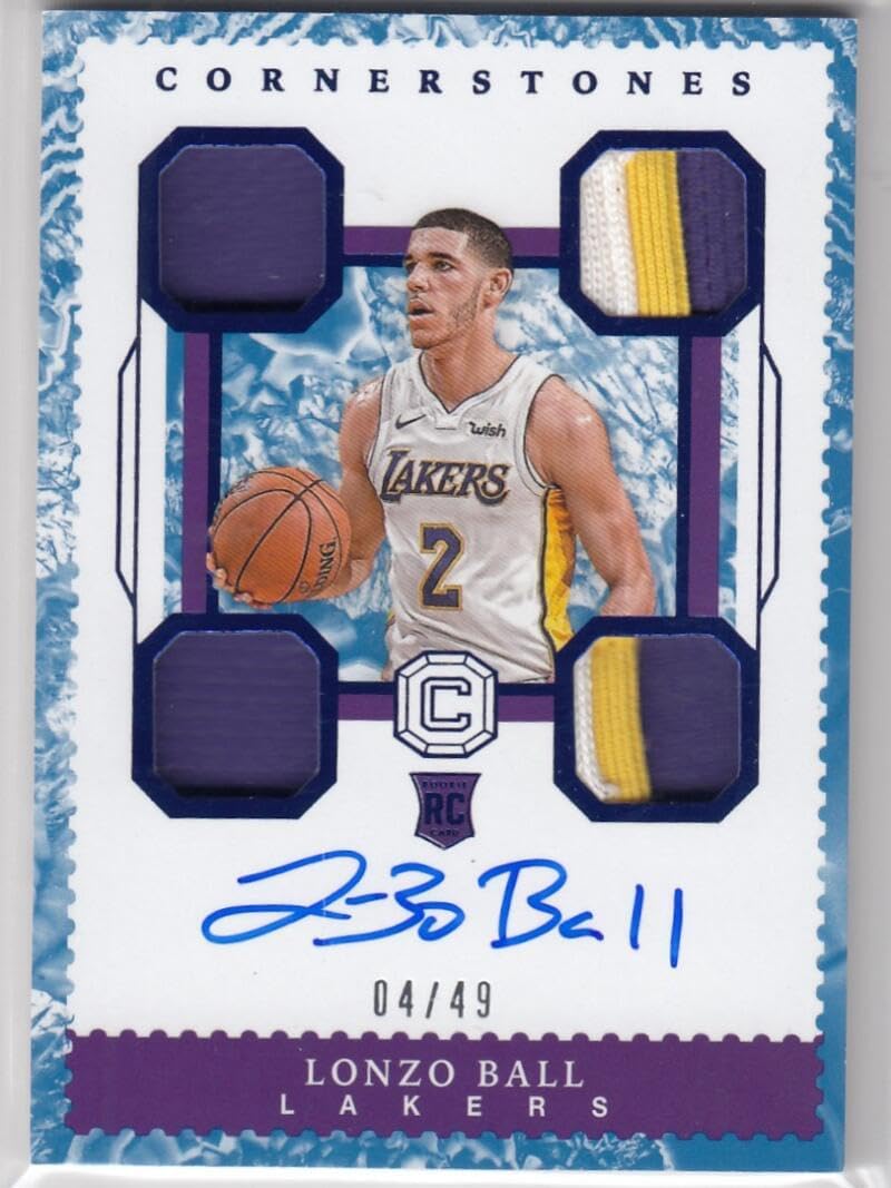 Basketball Trading Card NBA 2017-18 Panini Cornerstones Quartz #152 Lonzo Ball Rookie Cornerstone NM Near Mint 4/49 Lakers