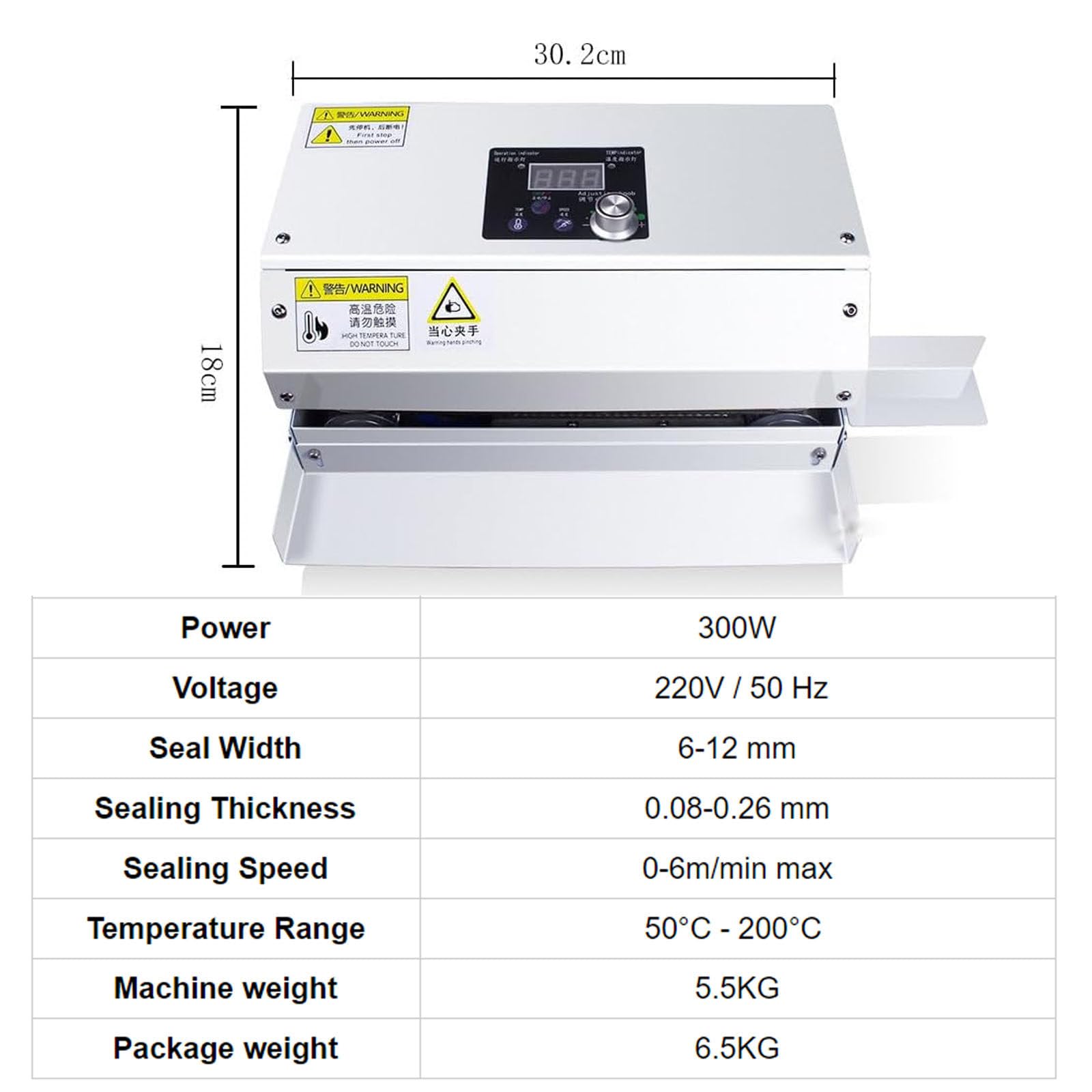 Sigillatrice automatica per sacchetti, sigillatrice termica di grado commerciale con controllo della temperatura digitale, Sigillante elettrico per sacchetti per snack da 300 W, sigillante a nastro