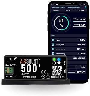 Bluetooth Battery Monitor, 500A Smart Shunt with Temp Sensor for 8-100V Lifepo4, Lithium Sealed, Gel, Flooded Battery
