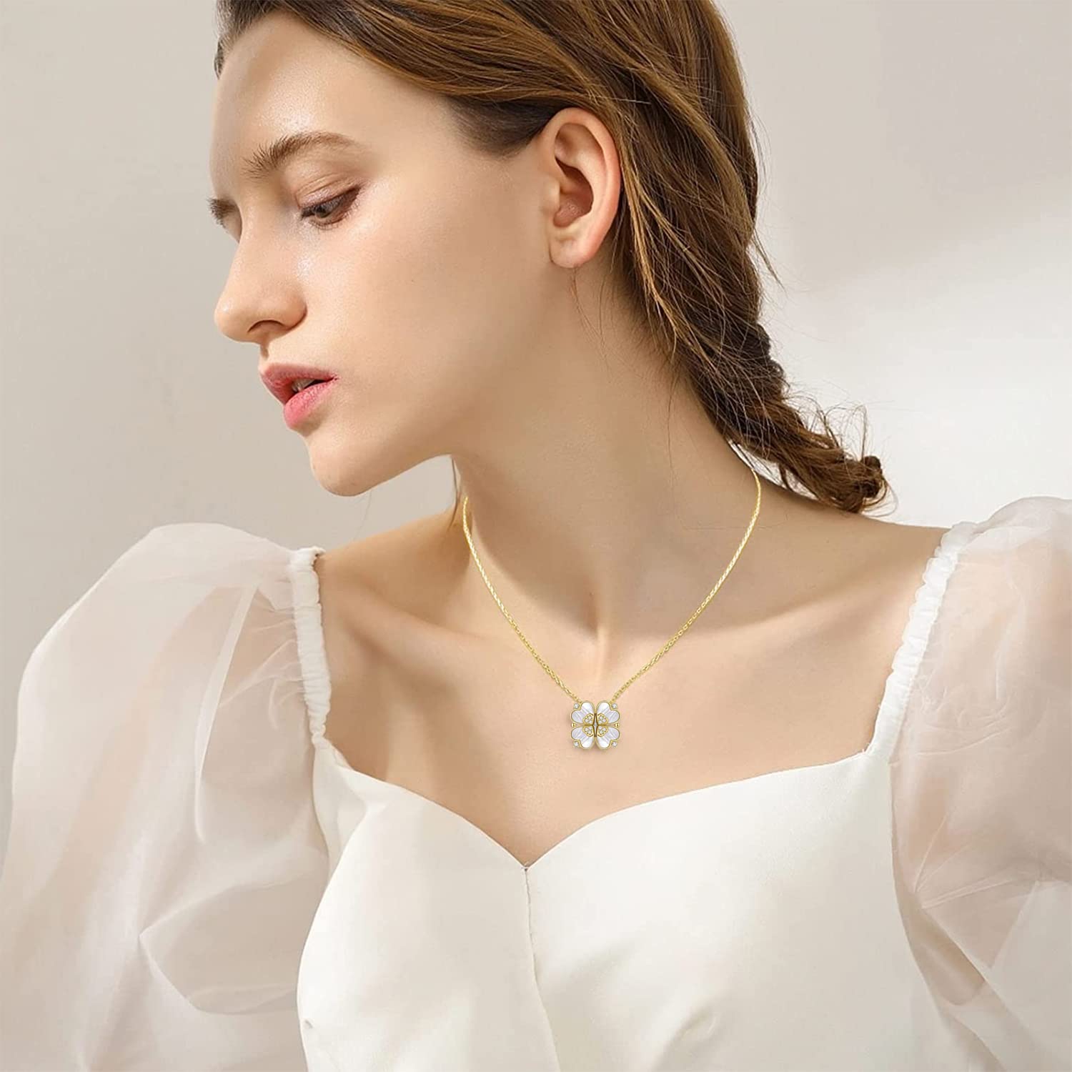 Naszyjnik damski Clover Heart Pendant 925 Sterling Silver Biżuteria damska Oryginalne pomysły na prezent dla niej, Dzień Matki Urodziny Rocznica Boże Narodzenie Pomysł na prezent Walentynki