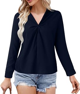 Xbemkste Blouses Women's Casual Solid Colour Design Long Sleeve Shirt T-Shirt Top Tunic Women's Blouse