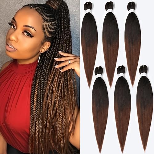 Vista 213 de Brown Braiding Hair 26 Inch Pre stretched Braiding Hair Extensions Yaki Braids Hair Hot Water Setting Synthetic Hair Colored Braiding Hair Pre 30#