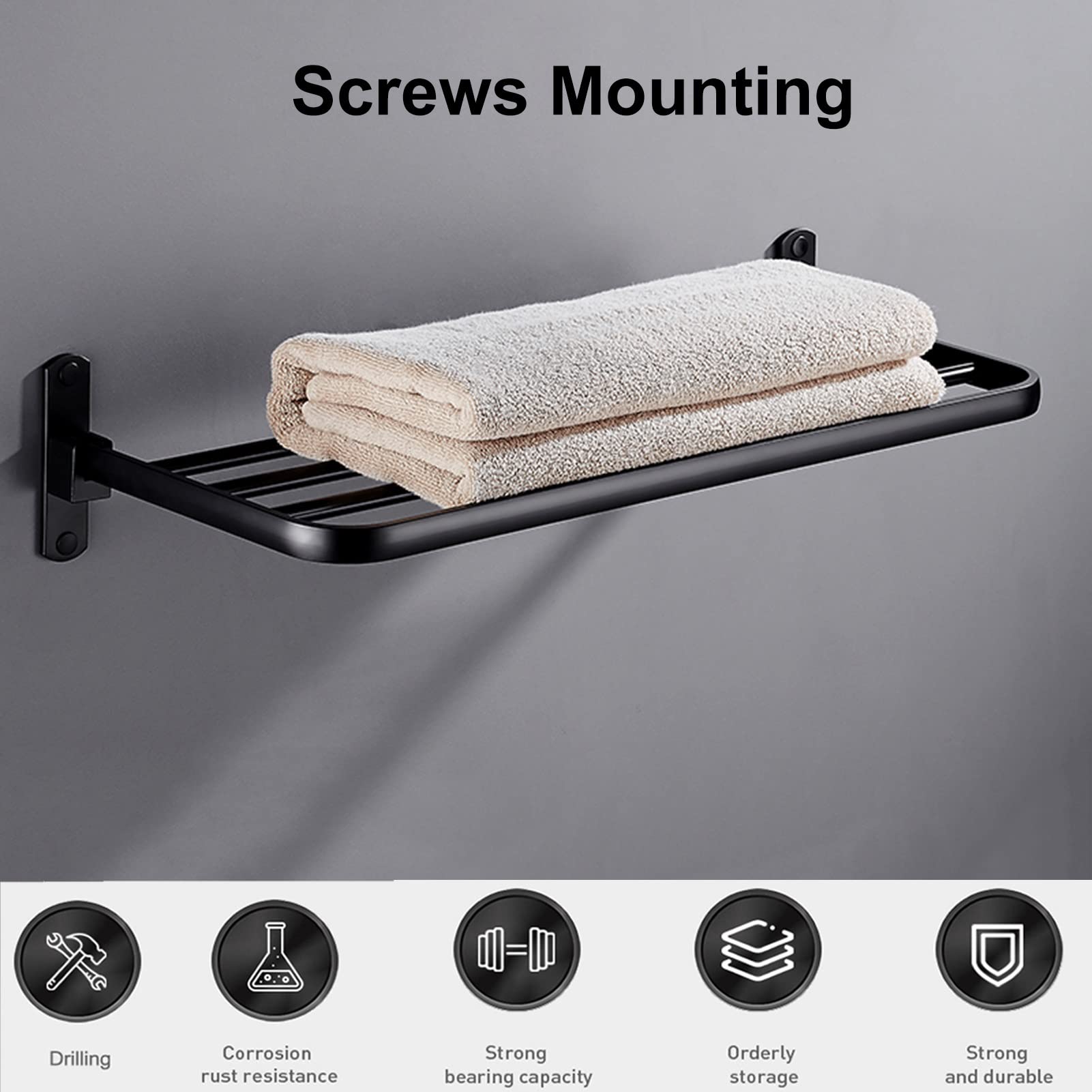 Mensola portasciugamani Portasciugamani 40/50 / 60cm, Porta Asciugamani da Bagno Portasciugamani a Parete per Bagno o Cucina (Dimensioni : 50cm)