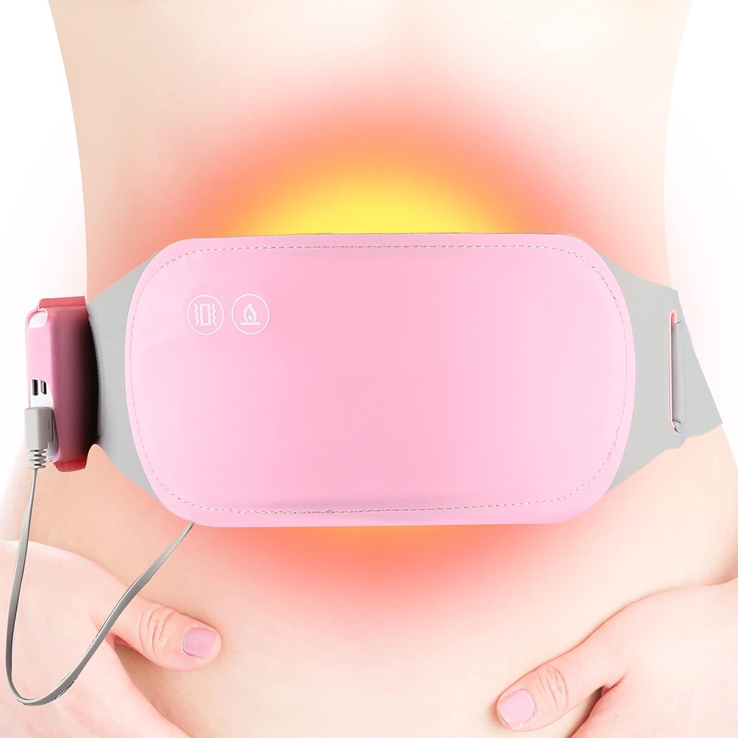 Heating Pads for Cramps, Heating Lower Back Heating Lumbar Band Cordless Electric Waist Belt Heat Pads Portable Belly Belt Device with 3 Heating Levels 3 Vibration Massage Modes for Menstrual Cramps