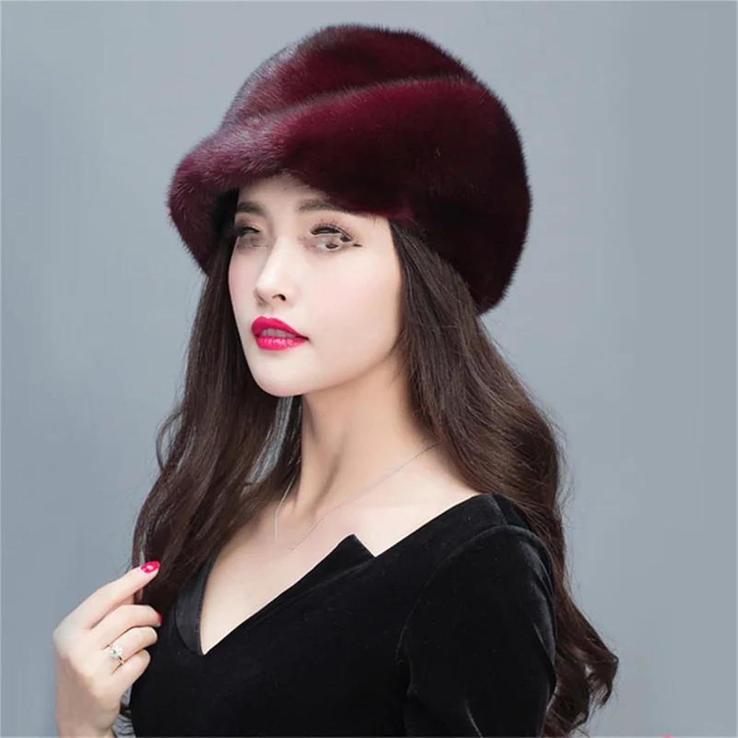 Mkjuuior Winter Women's Fur Hat Outdoor Warm Full Fur Hat Soft Hat Women's Warm Ear Hat Flower Pot Hat