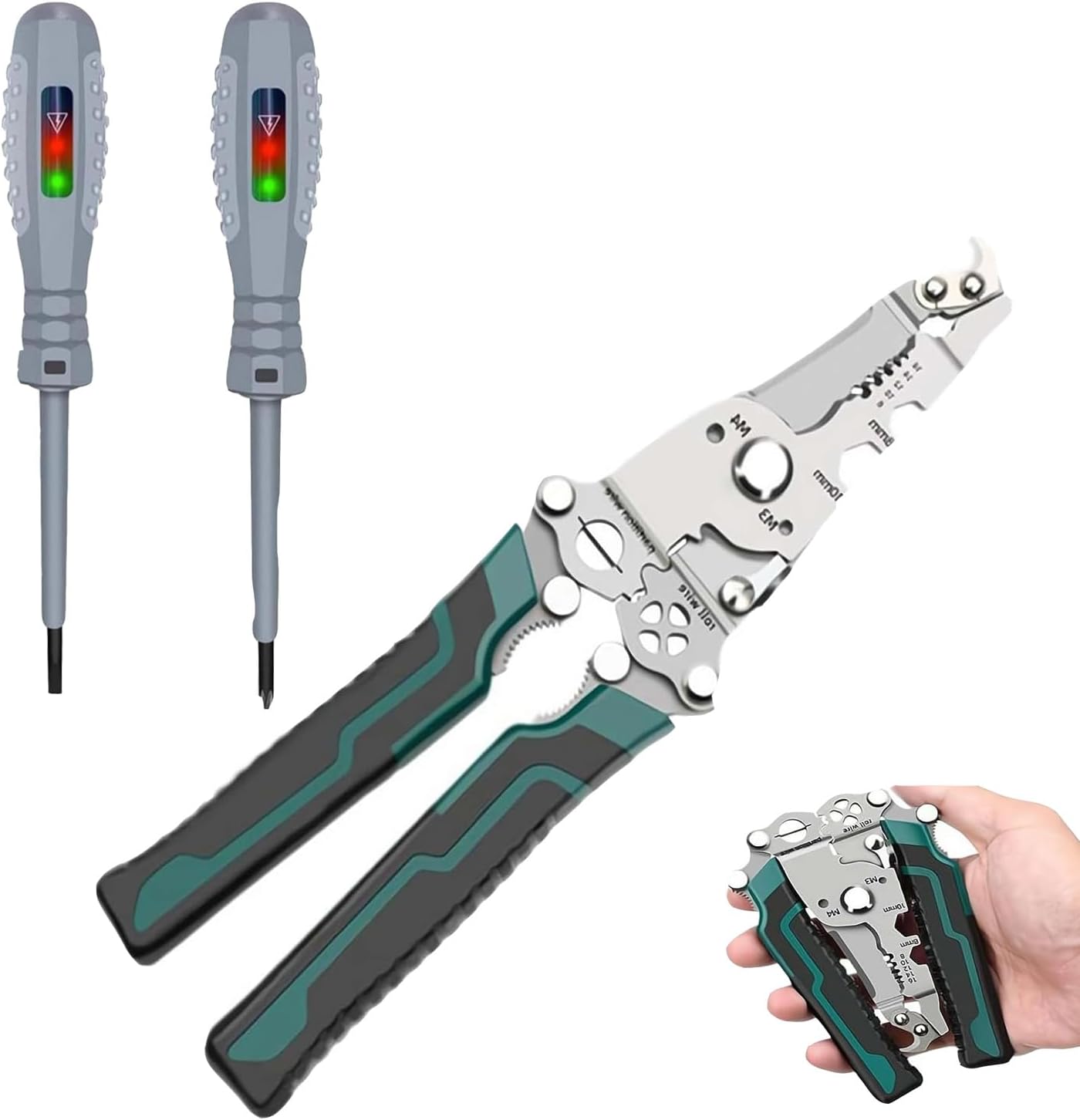 18 in 1 Folding Versatile Tool - Wire Stripper and Crimping Tool, 2Pcs 2 in 1 High Torque Magnetic Screwdriver - Electricity Detector and Voltage Tester