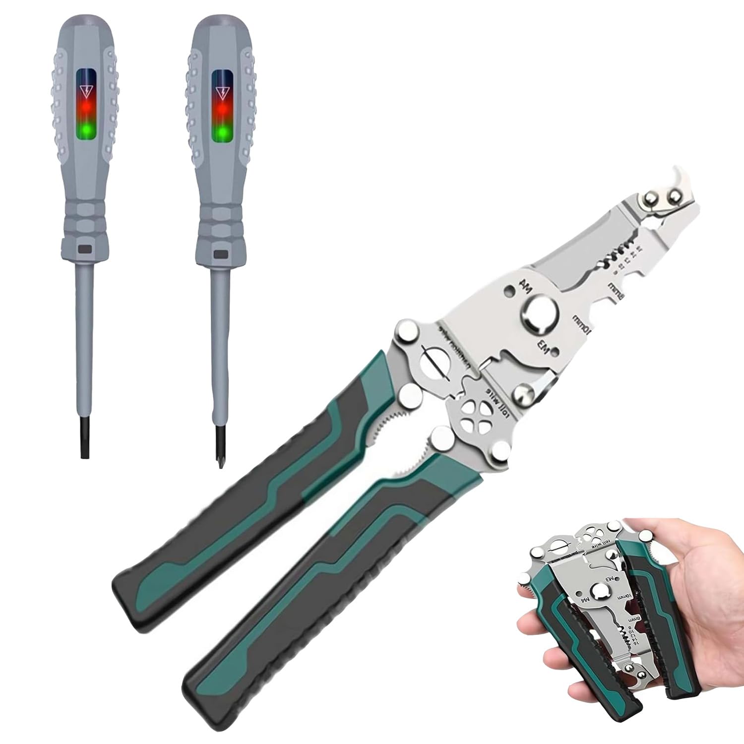 18 in 1 Folding Versatile Tool - Wire Stripper and Crimping Tool, 2Pcs 2 in 1 High Torque Magnetic Screwdriver - Electricity Detector and Voltage