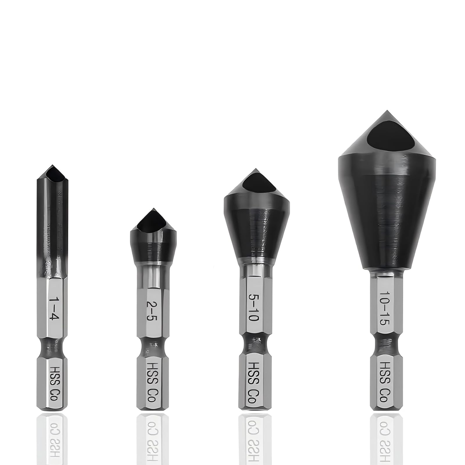 4 Stück Querlochsenker,Kegelsenker Entgratsenker 90° Fase Titan Beschichtet Countersink Senker, HSS-Co (Kobalt) Senker Bohrer Set für Holz, Metall, Kunststoff
