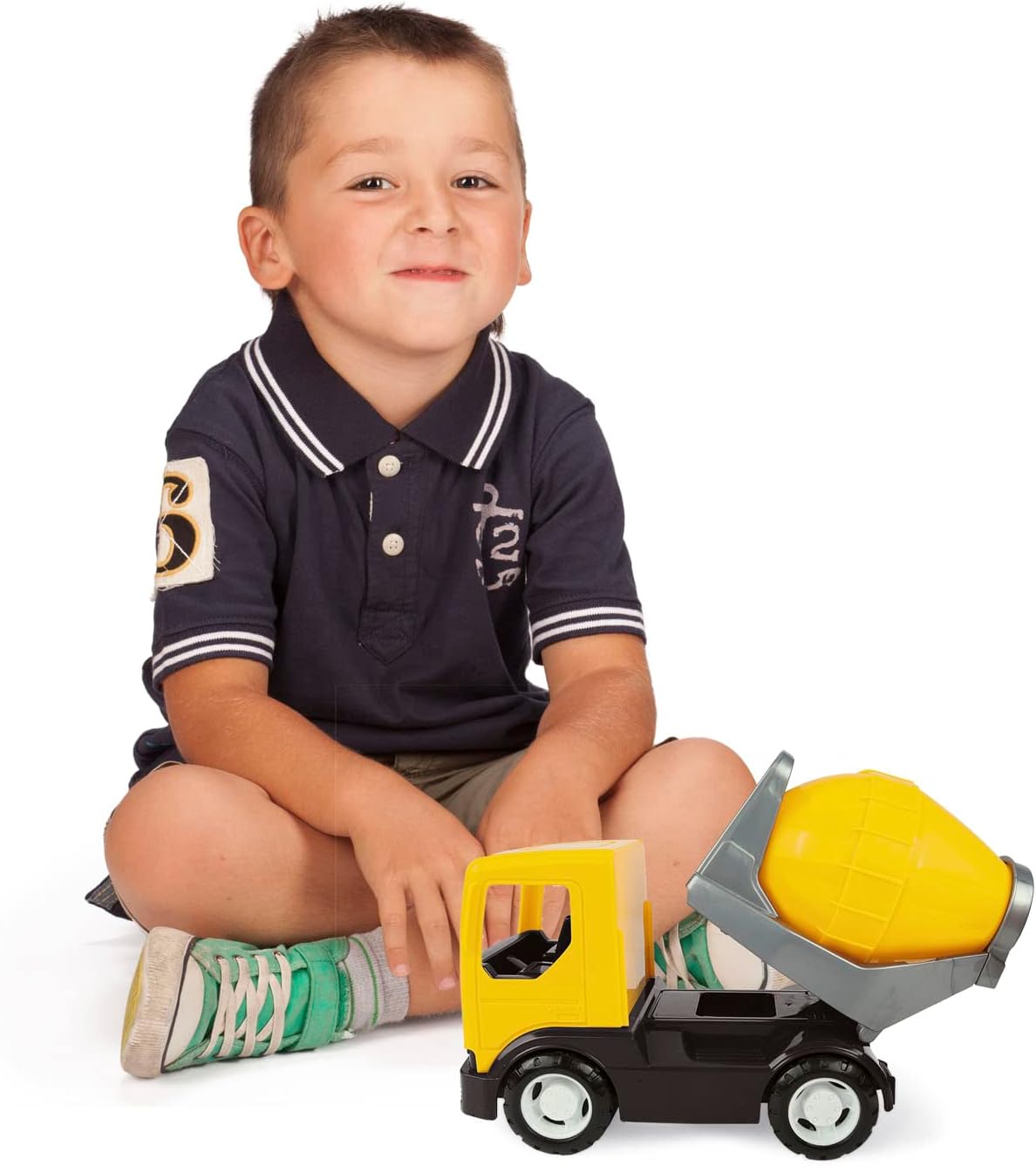 Wader 35363 35363-Tech Truck Cement Mixer with Rotating Drum and Sturdy Steel Axles, Approx. 26 x 14.5 x 19 cm, Yellow, from 12 Months, Ideal as a Gift for Creative Play