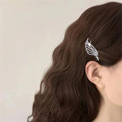 Miniatura 2 de Pasador de pelo con alas de ángel bohemio, clip lateral de diamantes de imitación plateados, pasador de plumas pavimentadas, horquilla derecha,
