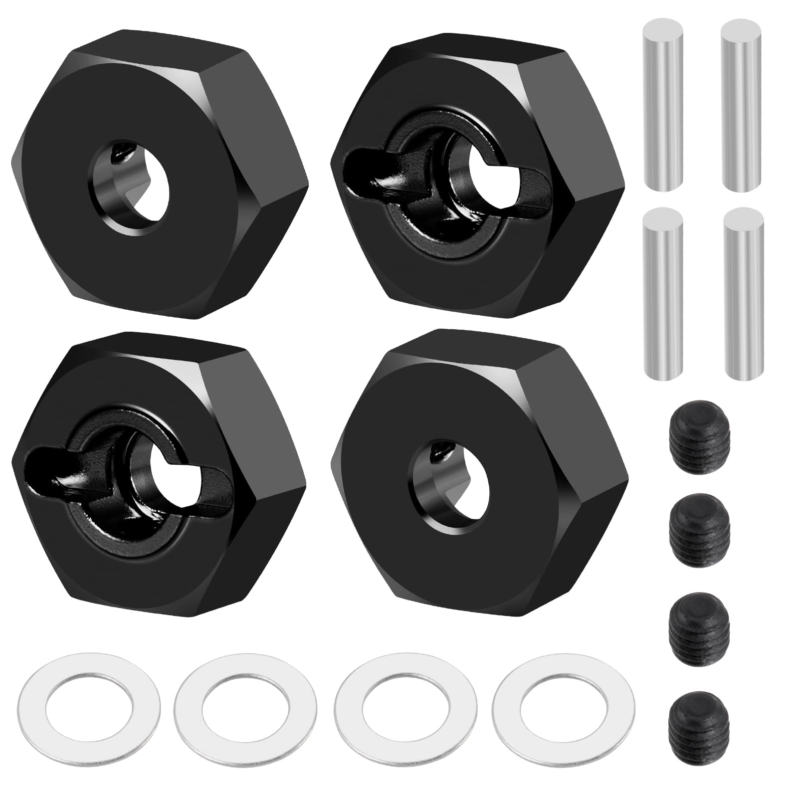 AXspeed 4pcs Aluminum Hex Hubs Adapter for Tamiya TT02 1:10 RC On Road Touring Cars (Black)