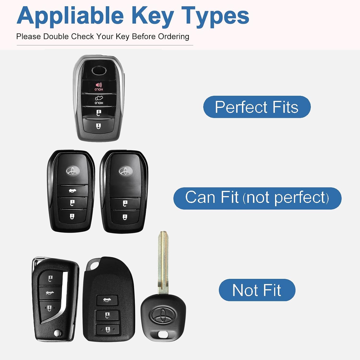 YO&YOYE Compatible with Toyota Key Fob Cover with Keychain Leather Key Case Protector for Avalon Camry Corolla RAV4 Sequoia Highlander Smart Key (Model2, Black) image 2