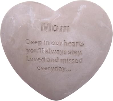 Wowser Mom Heart Shaped Memorial Stone, Sympathy Gift, Remembrance Garden Accent, 6 Inches