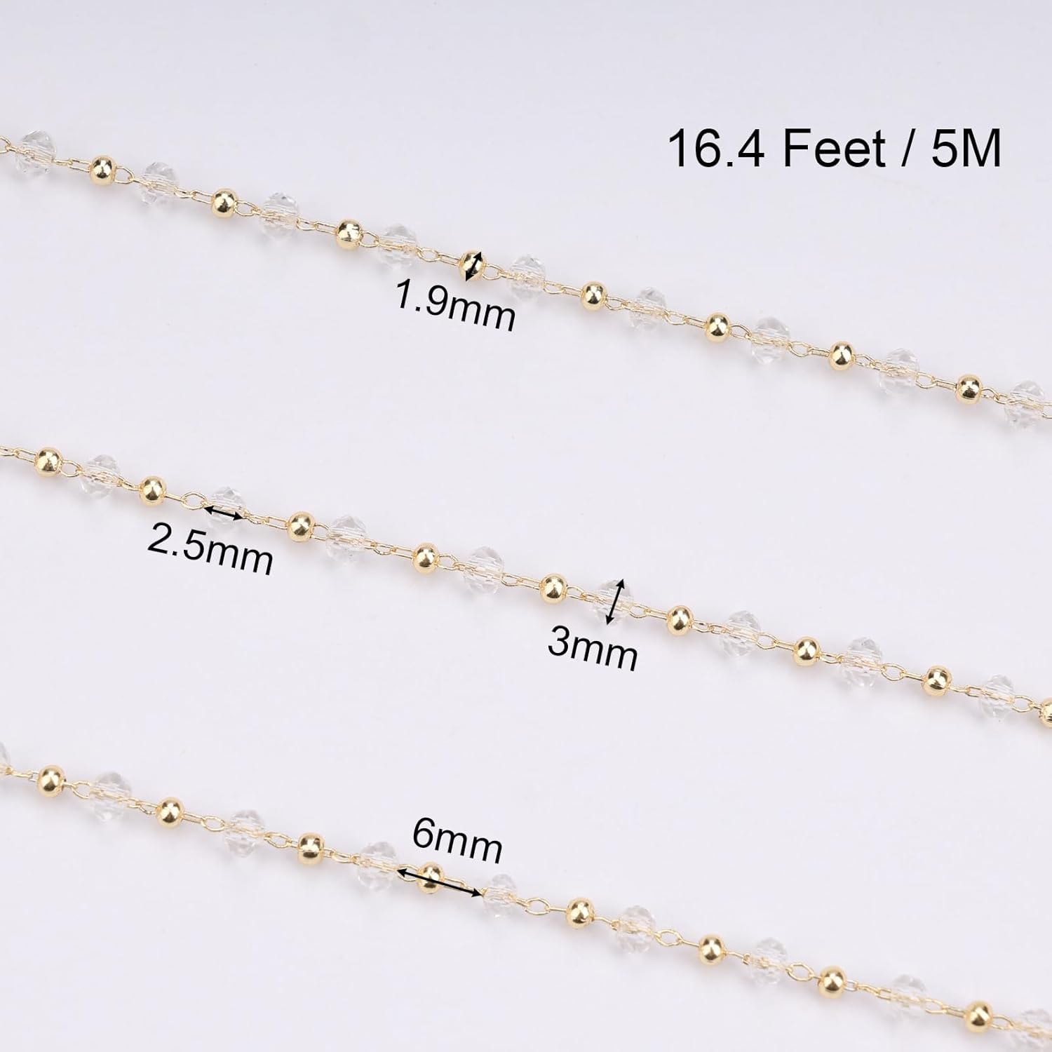 SMYHTGLIF 16.4 Feet Clear Crystal Chain for Jewelry Making Gold Plated Brass Bead Jewelry Making Chains Permanent Jewelry Findings - Image 4