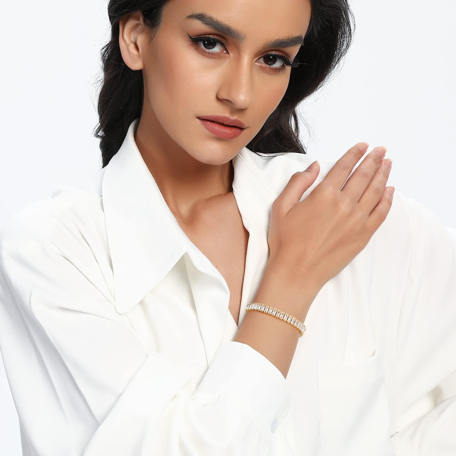 MDFUN 18K Yellow Gold Plated Round Tennis Bracelet for Women – Elegant 5mm Cubic Zirconia Tennis Bracelet – Great Gift for Mom, Wife & Loved Ones Size 6-8.5 inches - Image 3