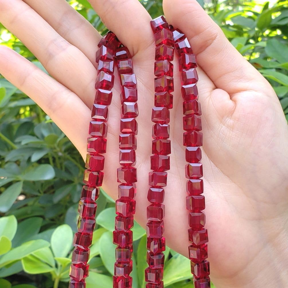 100pcs Czech Faceted Cube Crystal Glass Loose Beads Spacer 8mm (0.31 Inch) Siam Red for DIY Jewelry Craft Making CCC805