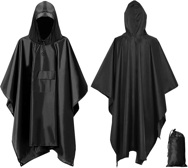 SEWOLF Waterproof Poncho Adult,Multifunctional Rain Poncho Reusable Rain Cape Hooded Poncho/Sunshade Tarp/Picnic for Outdoor Camping Hiking Cycling Climbing