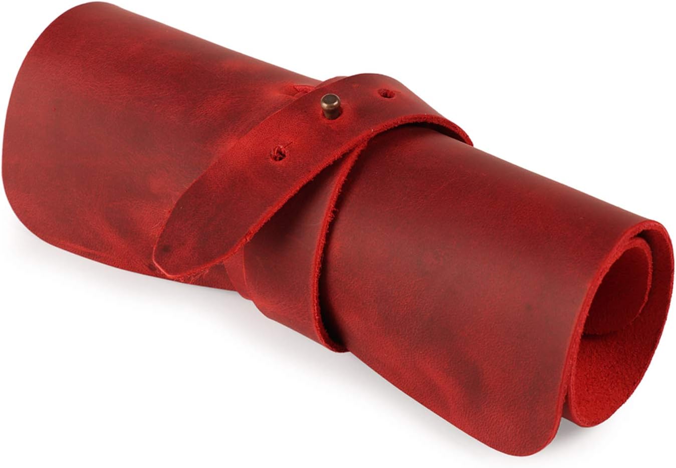 LONDO Genuine Leather Pen & Pencil Roll Case - 10 Slots - Classic Design - Cowhide Leder, Red - Image 5